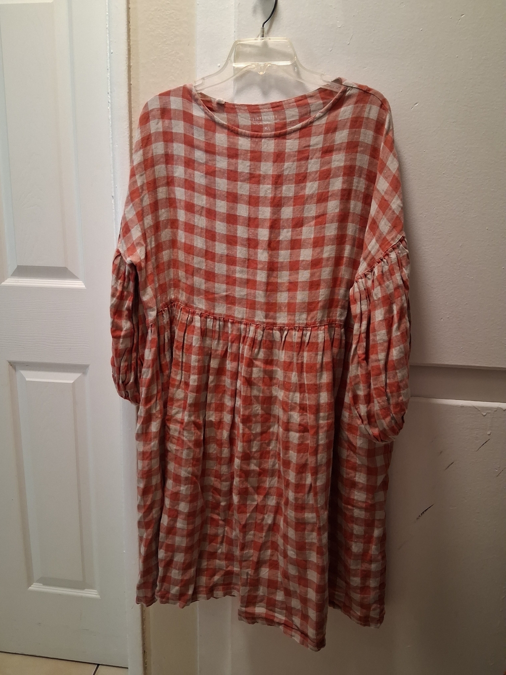SimplyGrey Women's Orange and White Gingham Long-Sleeve Smock Dress